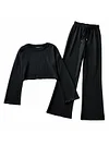 Solid Color Long Sleeve T-Shirts Wide-Leg Pants Sports Casual Suits