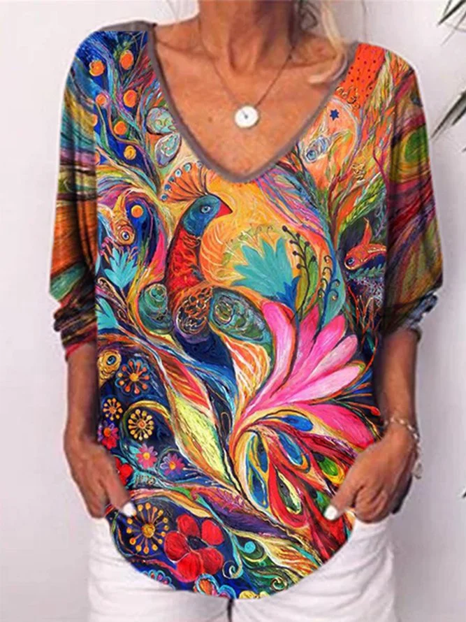 Plus Size-Women‘s Floral-Print Casual Shirts & Tops
