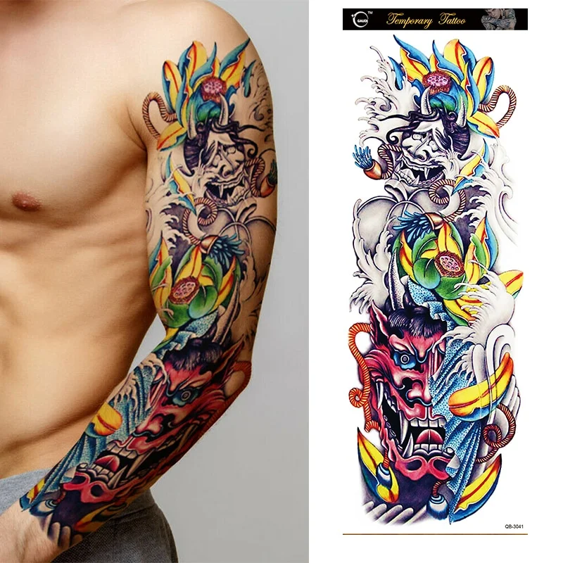 Sdrawing Temporary Full Arm Tattoos Man Women Cool Leg Art Tiger Wolf Black Sleeve Large Fake Sticker Glitter Multiple Style