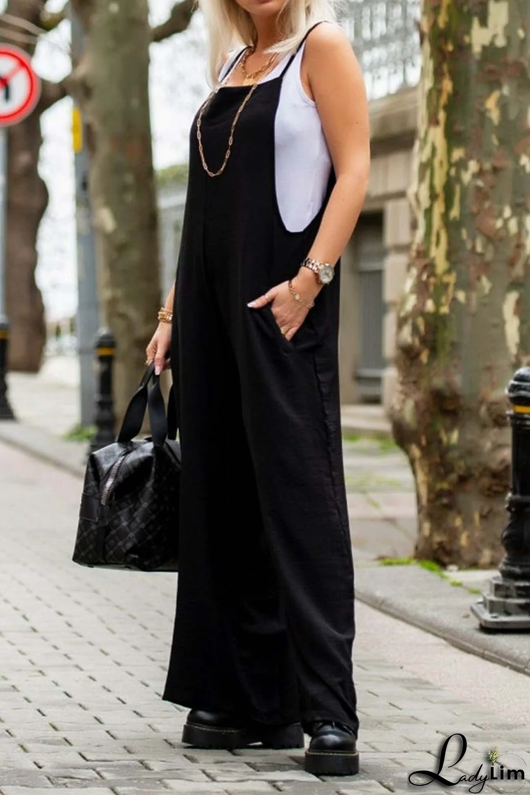 Solid Color Wide Leg Cami Jumpsuits