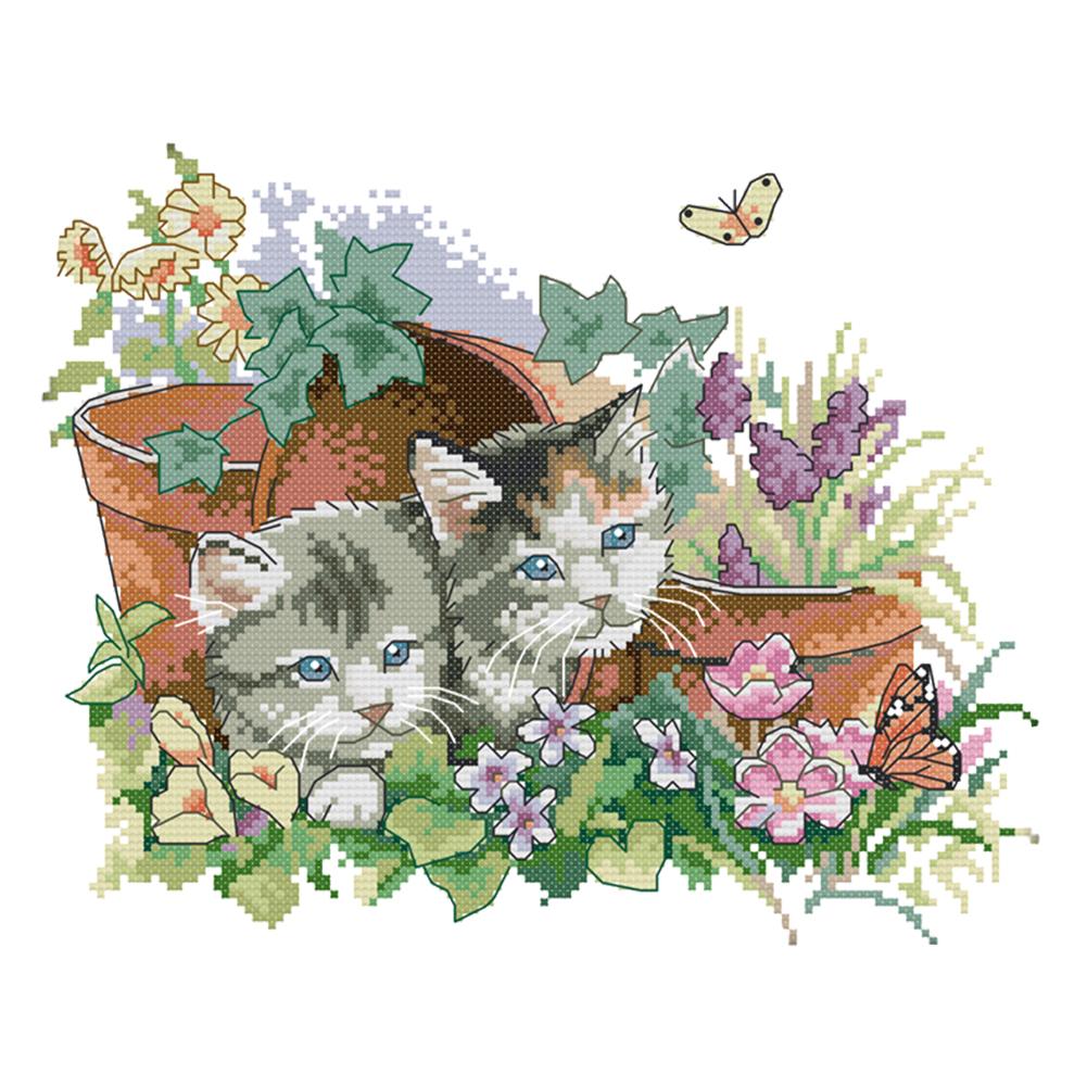 

Four Seasons Kitten - 14CT Stamped Cross Stitch - 31*26cm, 501 Original