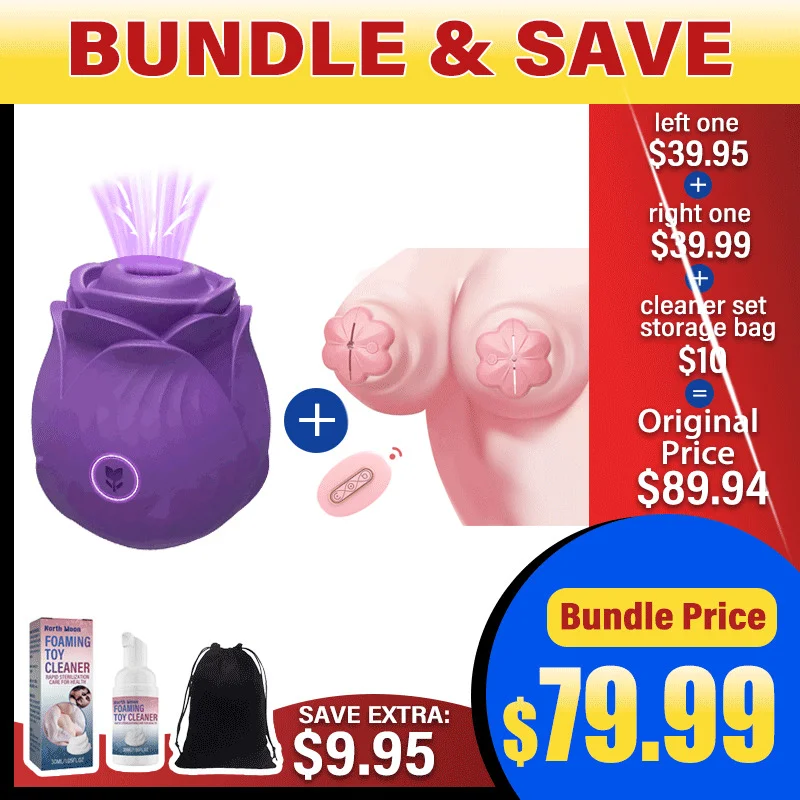 Rose Clitoral Sucker Sex Toy For Women and Remote Control Adjustable Nipple Toys Rose Vibrating Nipple Clamps With 10 Modes 