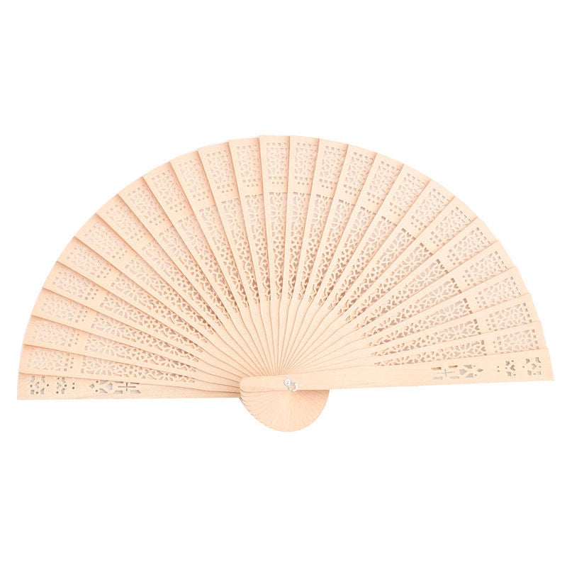 Wooden Fan Chinese Sandalwood Fan Antique Portable Hollow All Wooden Fan Vintage Daily Folding Fan Women’s Folding Fan