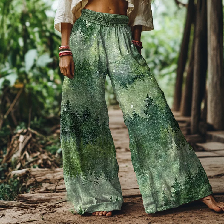 Vintage Forest Art Print Loose Pants