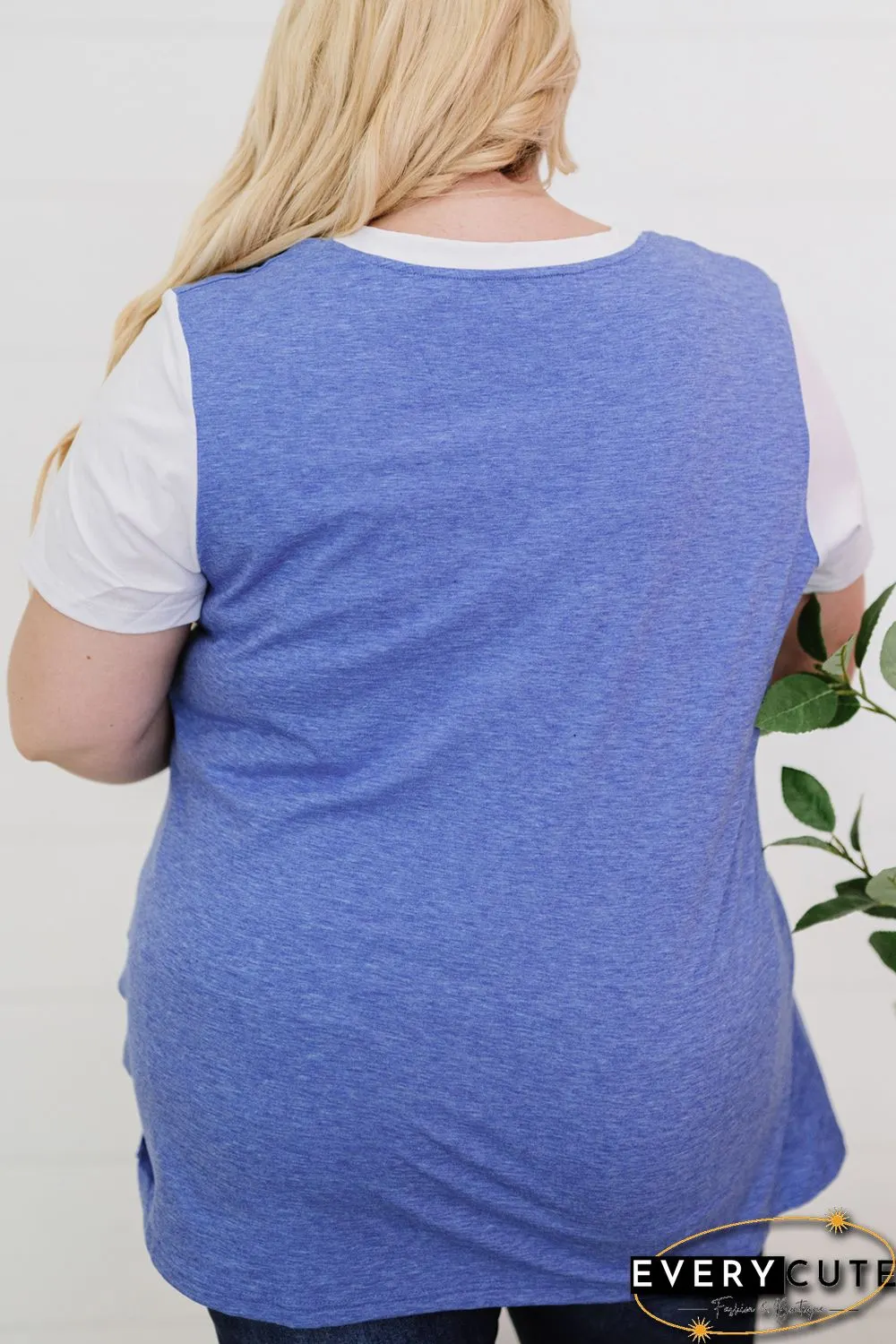 Sky Blue Plus Size Raglan Sleeve Colorblock Twist Top
