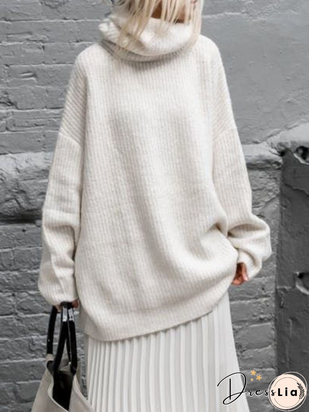 Plain Round Neck Knitted Casual Sweater