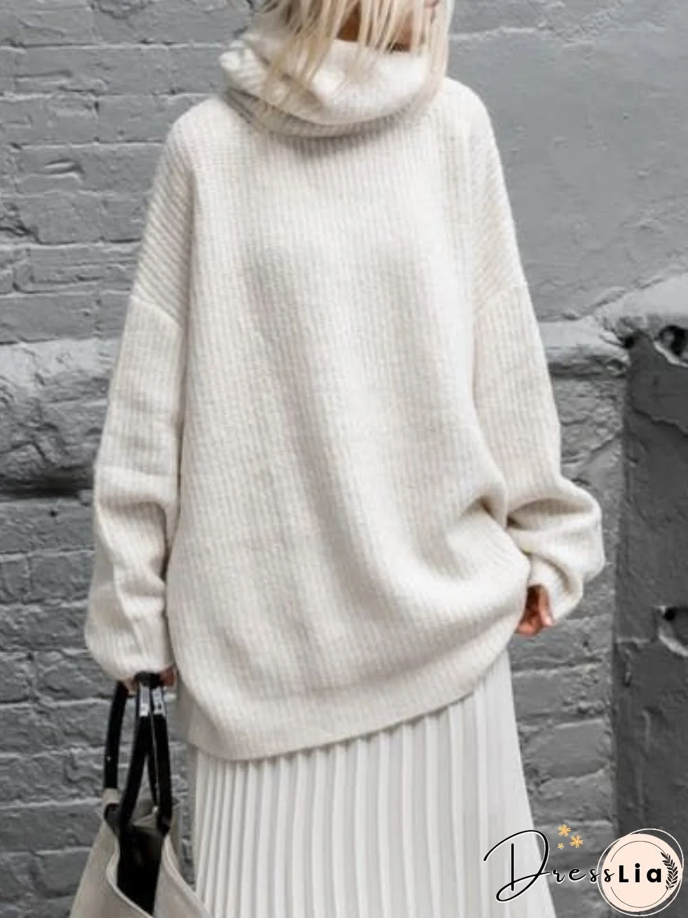 Plain Round Neck Knitted Casual Sweater