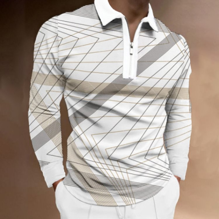 Men'S Printed Casual Long-Sleeved Polo Shirt