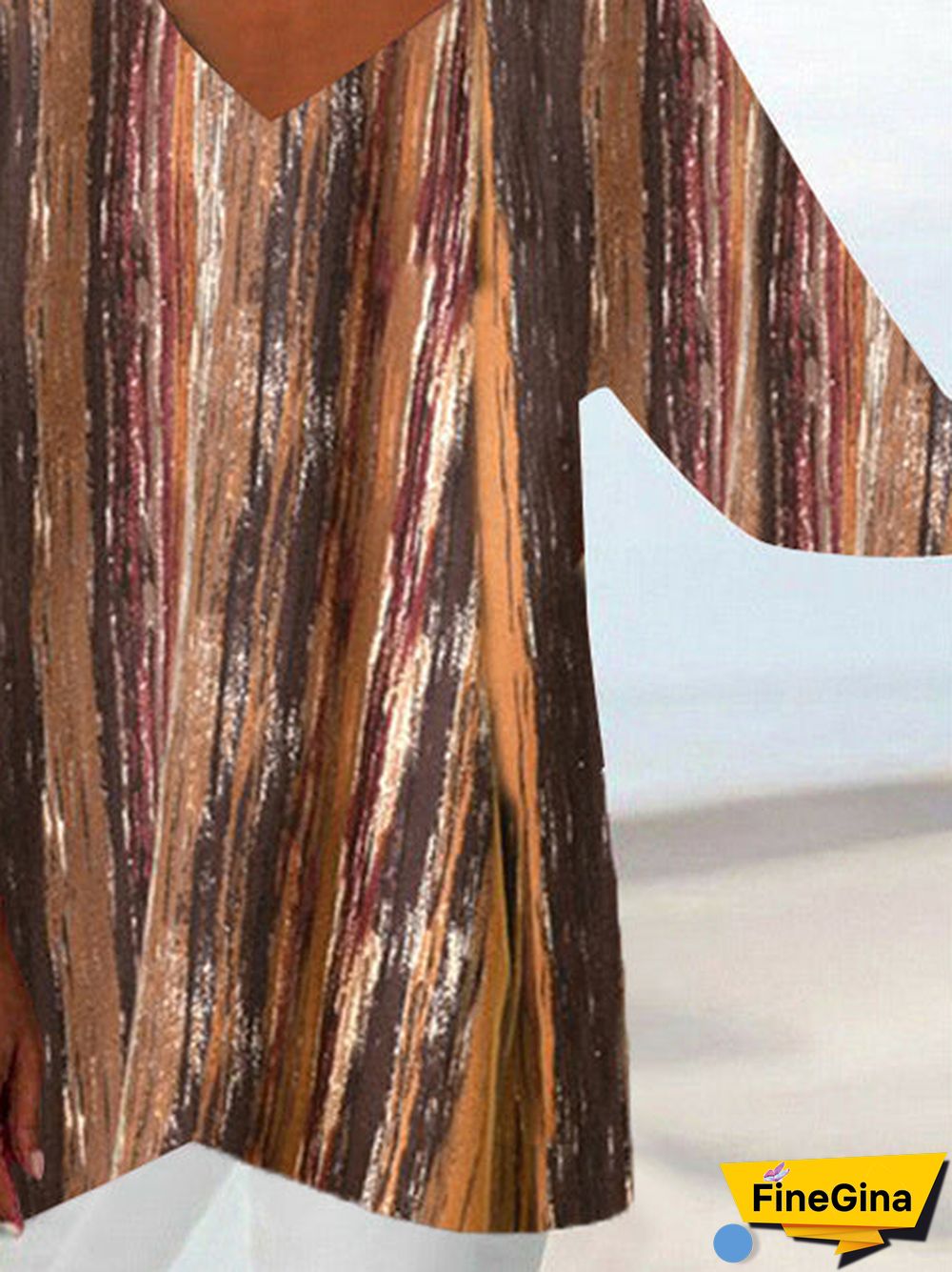 Women Asymmetrical Long Sleeve V-neck Striped Gradient Top Dress