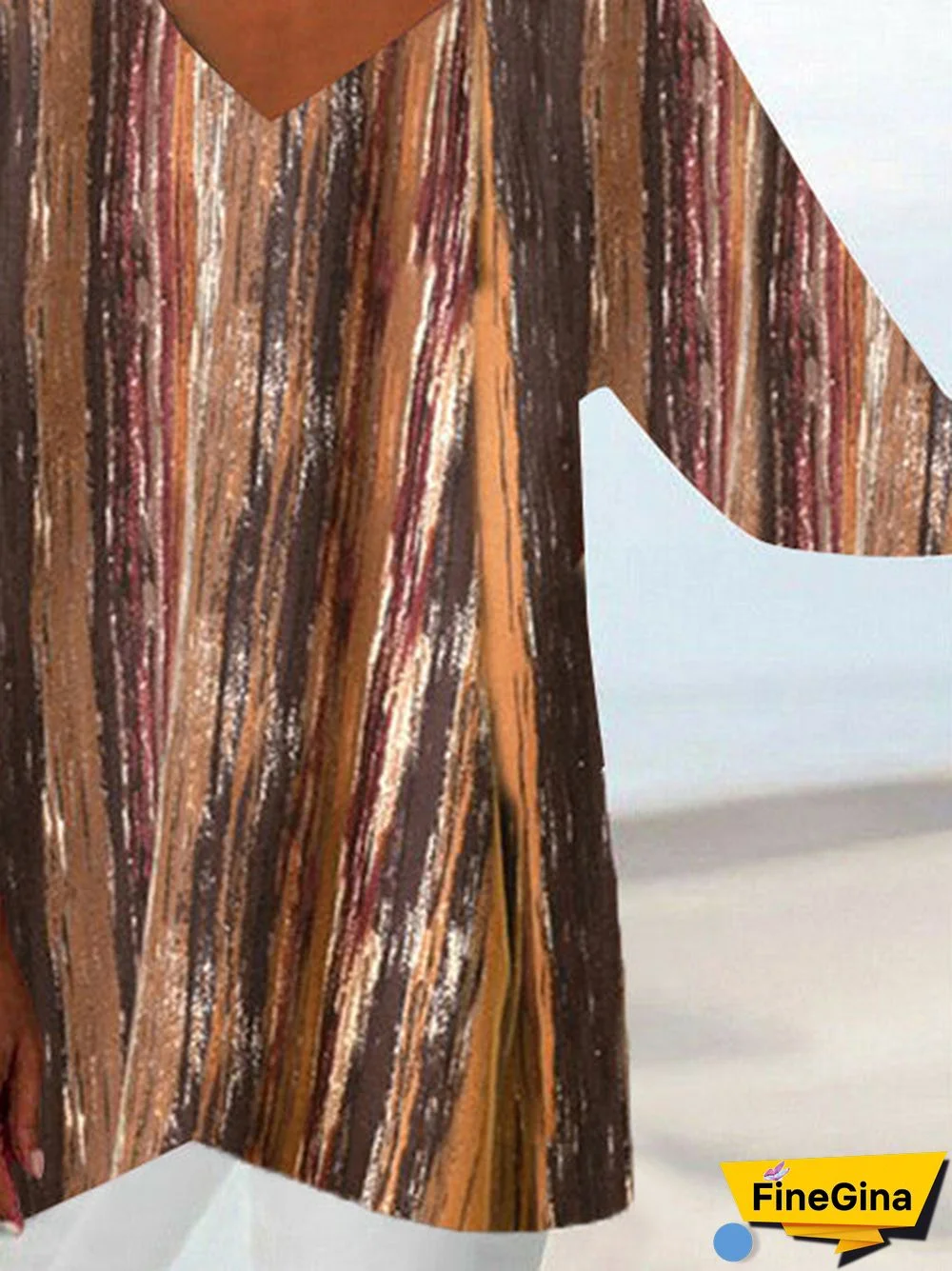 Women Asymmetrical Long Sleeve V-neck Striped Gradient Top Dress