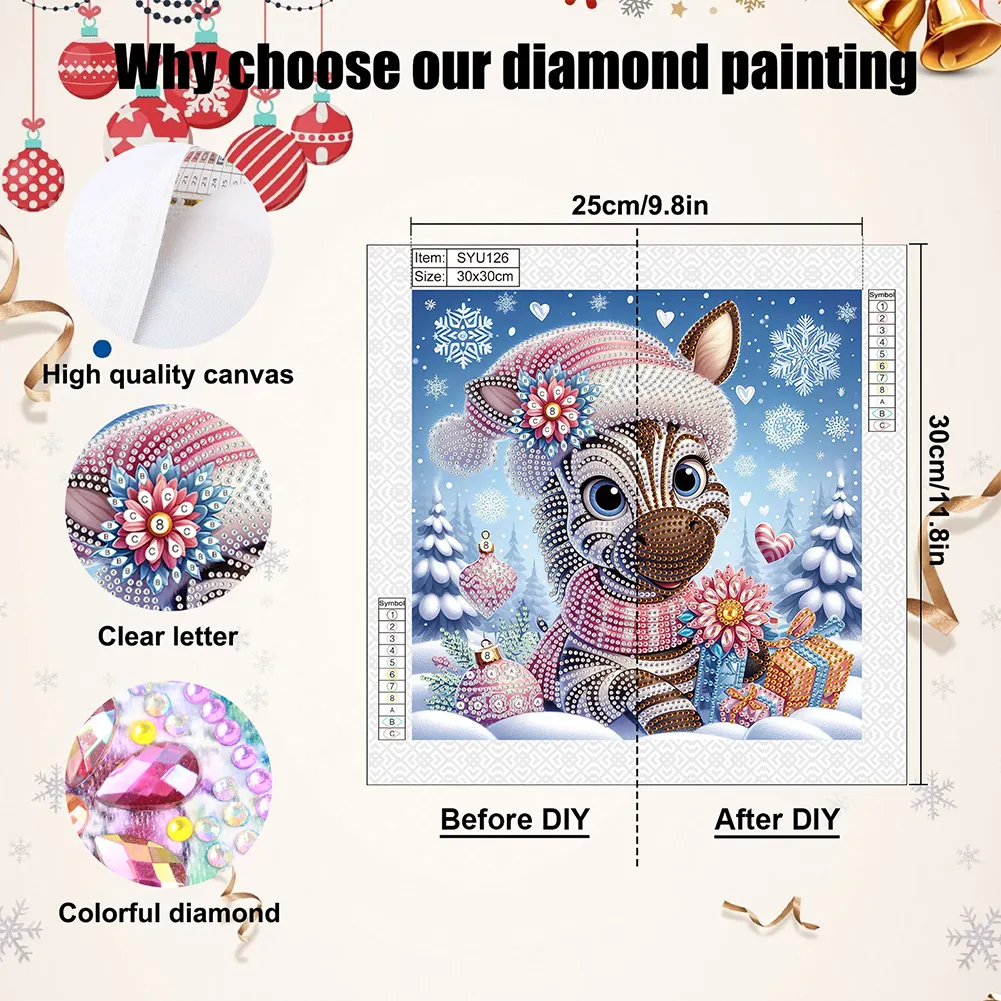 Diamond Painting - Partial Special Shaped Drill - Christmas Zebra(Canvas|30*30cm)