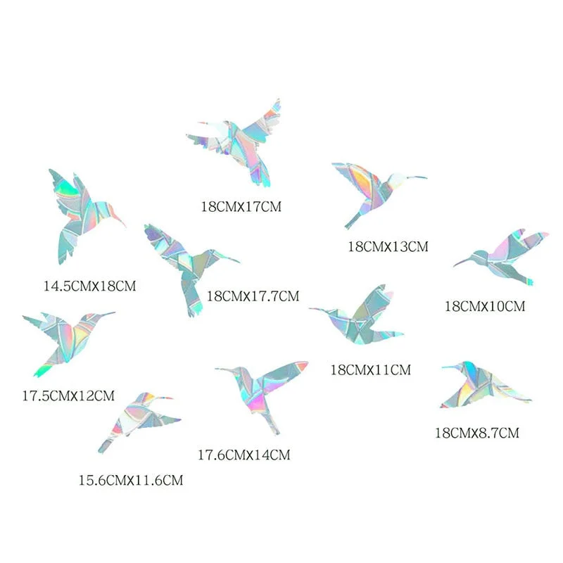 9pcs Electrostatic Glass Stickers Cat Hummingbird Trumpet Rainbow Prism PVC Glue-free Window Film Removable Glass Window Grilles