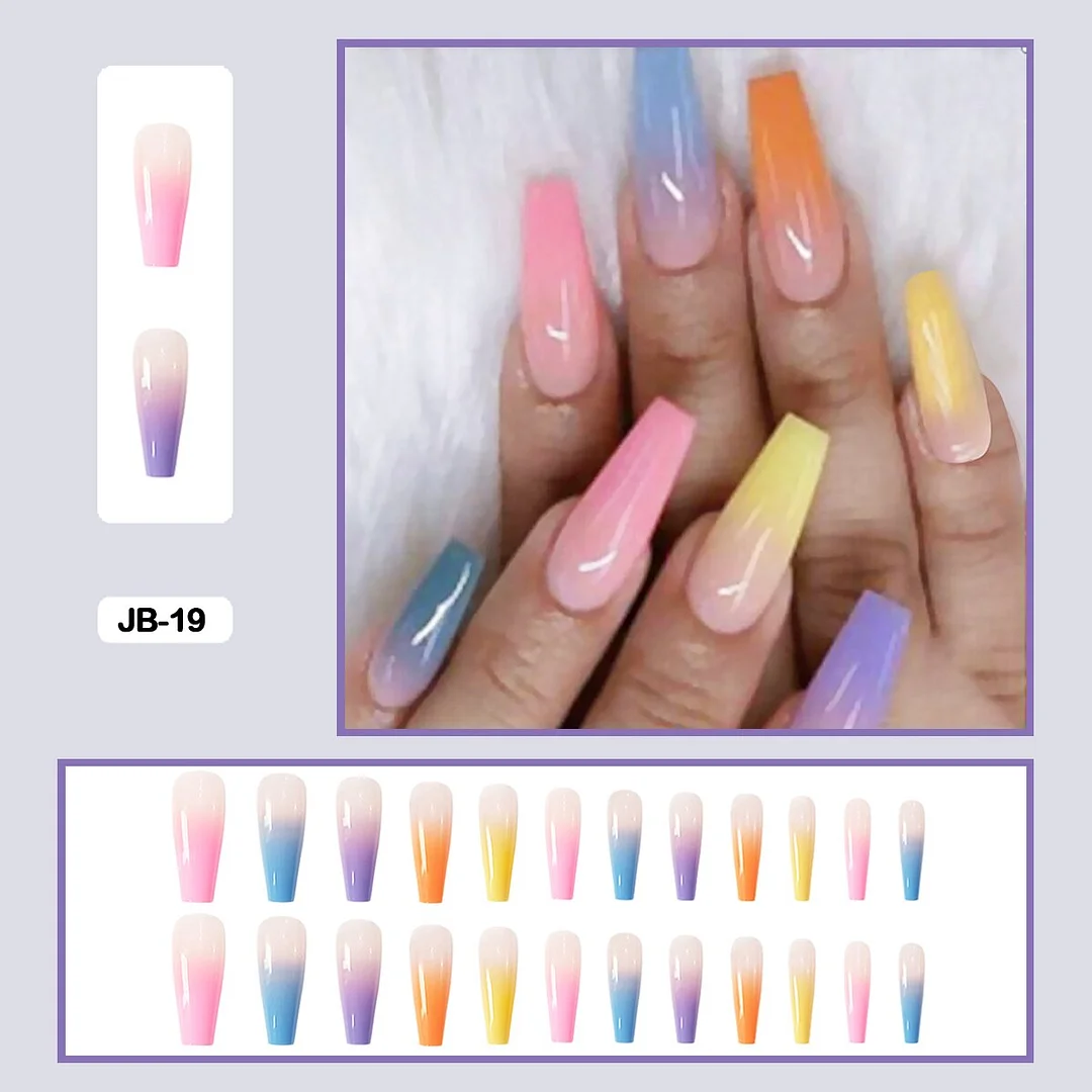 24pcs Gradient Long Trapezoidal Ballet Wearable False Nails Nail Art Fake Nails With Glue And Wearing Tools-Nail Inspo