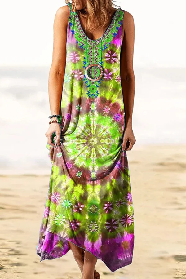 Bohemian Tie-Dye Maxi Dress