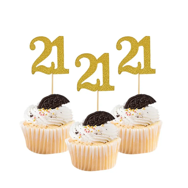 gold number cake topper 18 21 30 40 50 60 years old birthday party ...