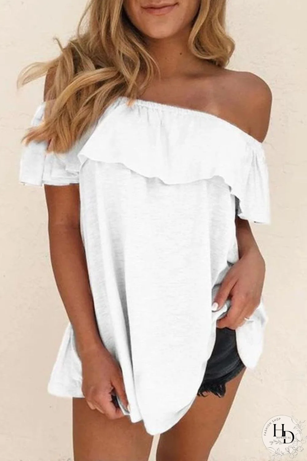 Casual Solid Off the Shoulder T-Shirts(7 Colors)