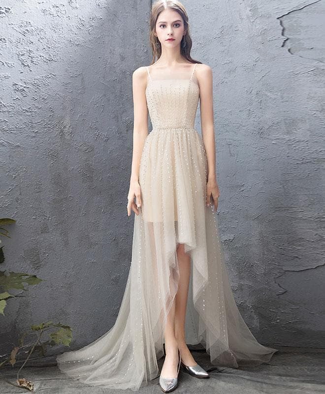 Champagne Tulle High Low Prom Dress, Champagne Evening Dress