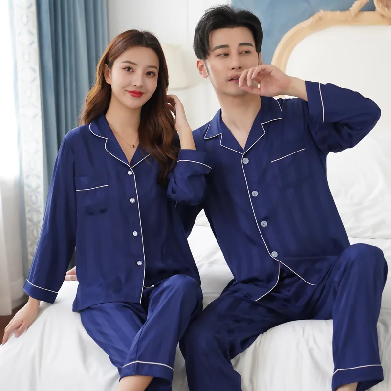 Stolskolb Short-sleeved Shorts Ice Silk Pajamas Men and Silk Satin Pajamas Set Long Sleeved Sleep Women Sleepwear Pijamas Couple Pajamas