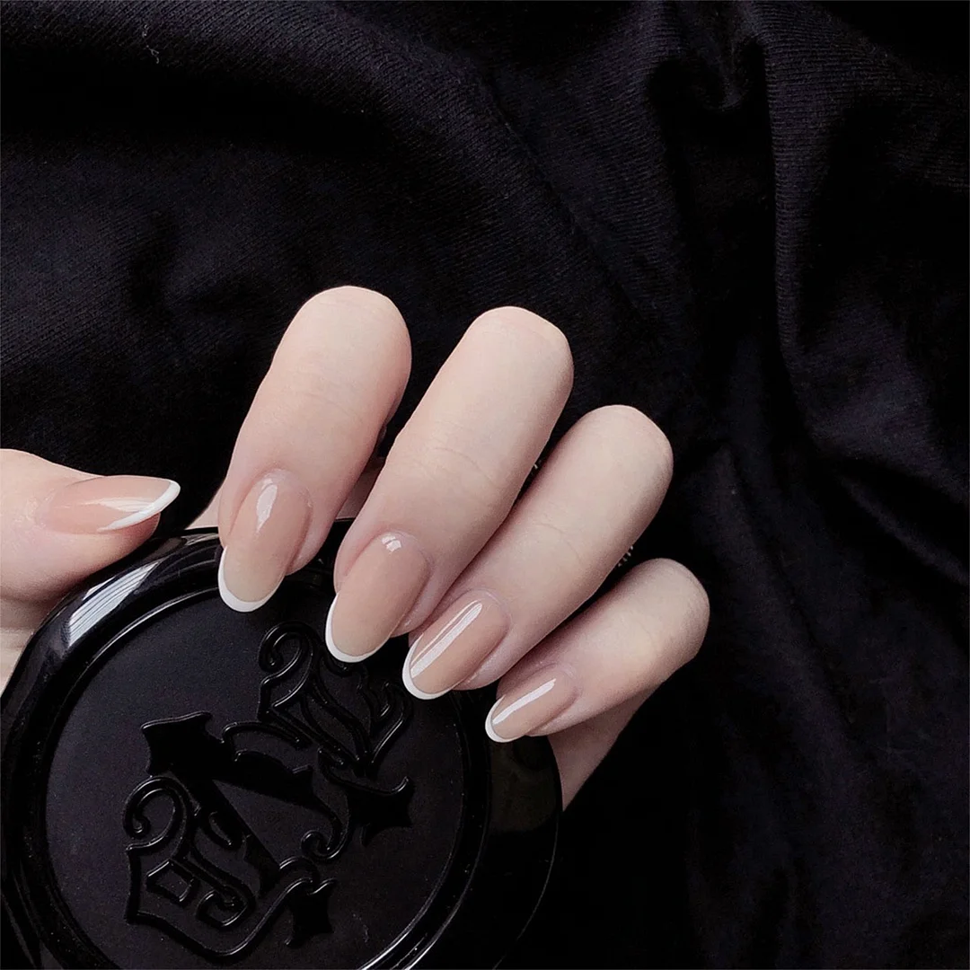24Pcs Naked Pink French White Side False Nails Short Simple Nail Beauty Press on Fake Nails Full Cover Artificial Nails Tips-Nail Inspo