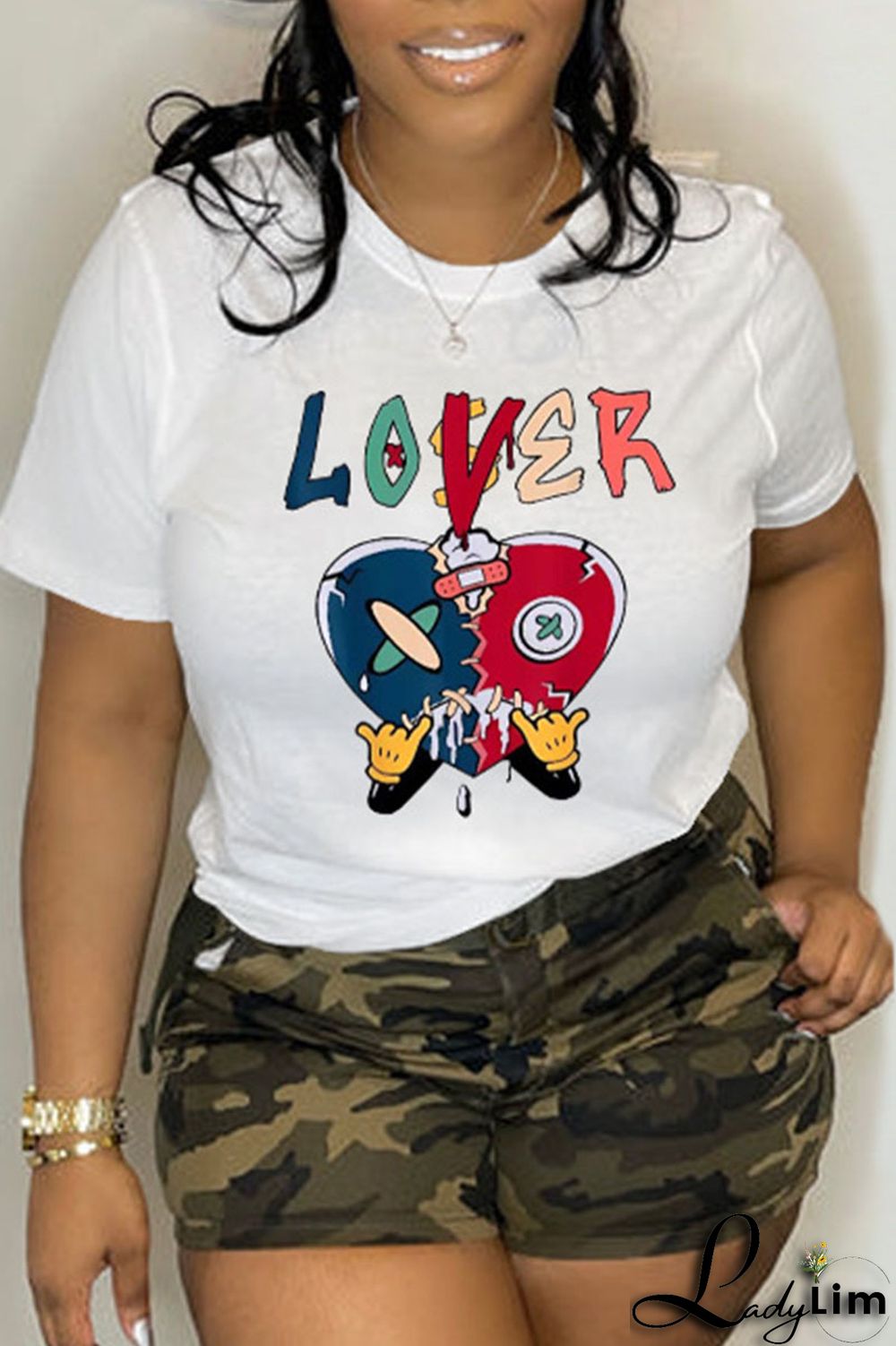 Red Casual Street Print Patchwork O Neck T-Shirts