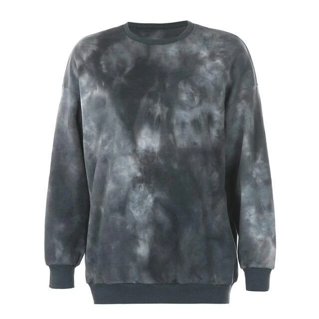 Grunge Oversize Long Sleeve Tie Dye Gray Sweatshirt