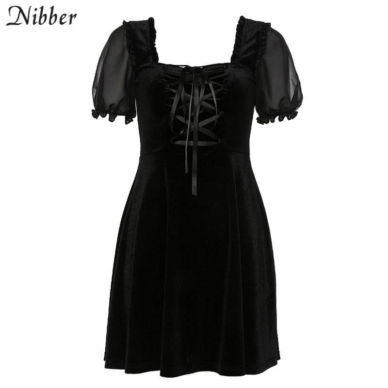 Nibber Elegant club party night Pleated dress2019autumn loose see-through mini dress mujer retro Ruffle Slim Soft  leisure dress