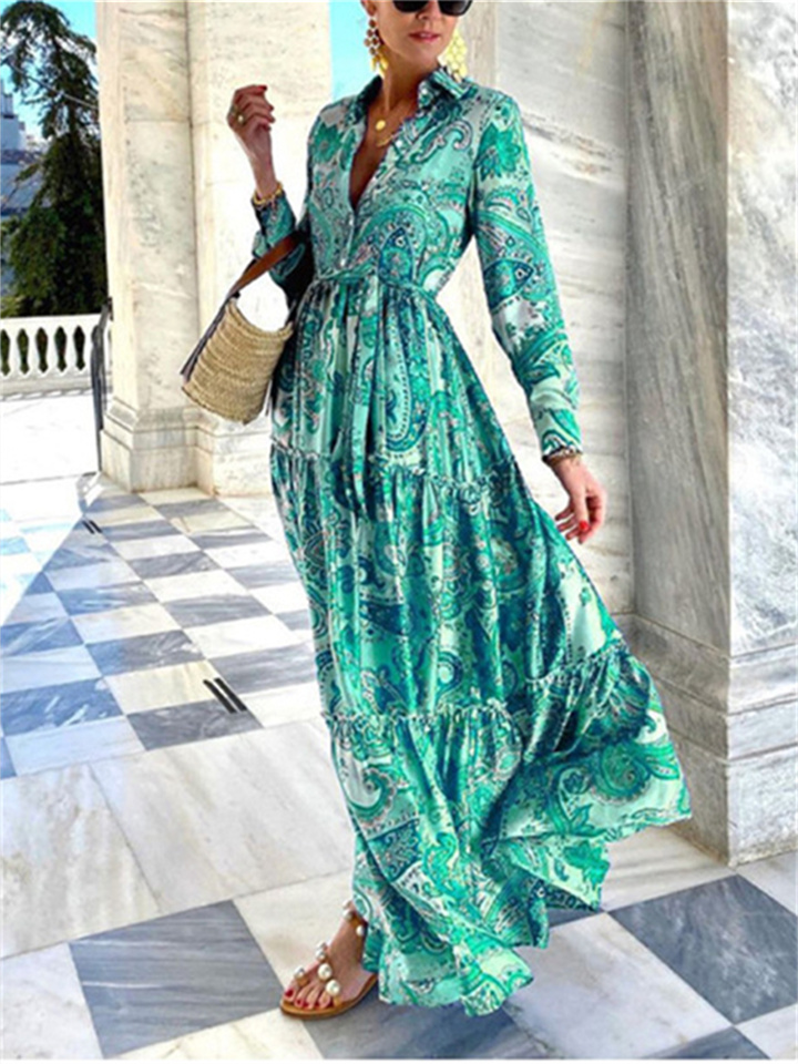 Elegant Long Sleeve Dress Floral Maxi Dresses
