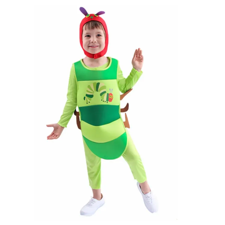 Kids Children Funny Animals Caterpillar Green Outfits Cosplay Costume Carnival Suit