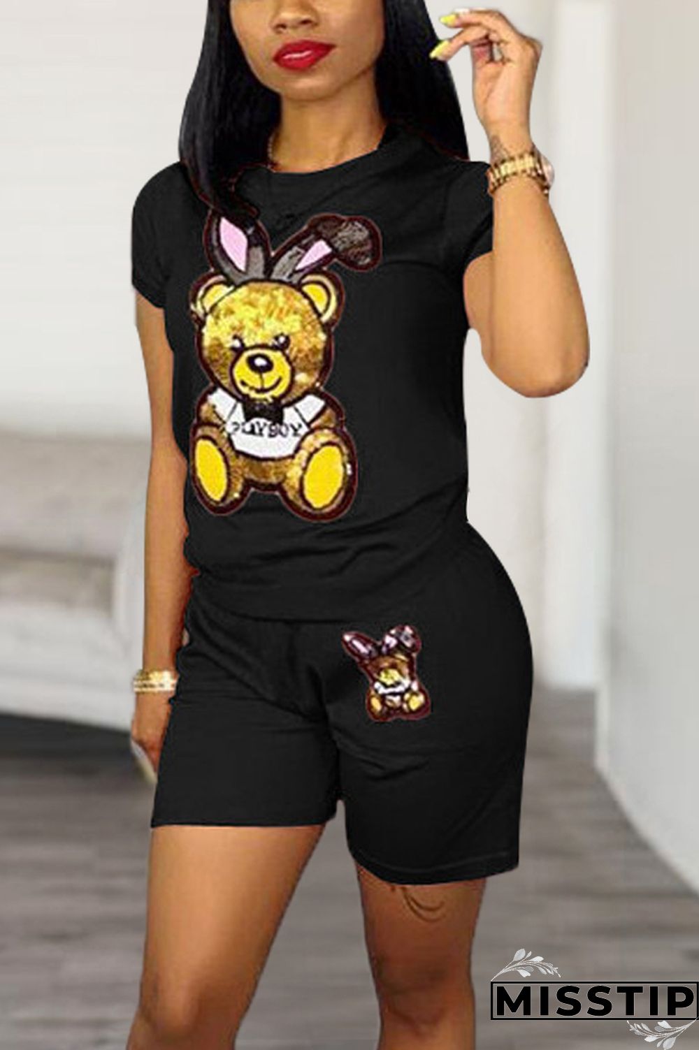 Light Blue Casual Fashion Patchwork Sequin Straight