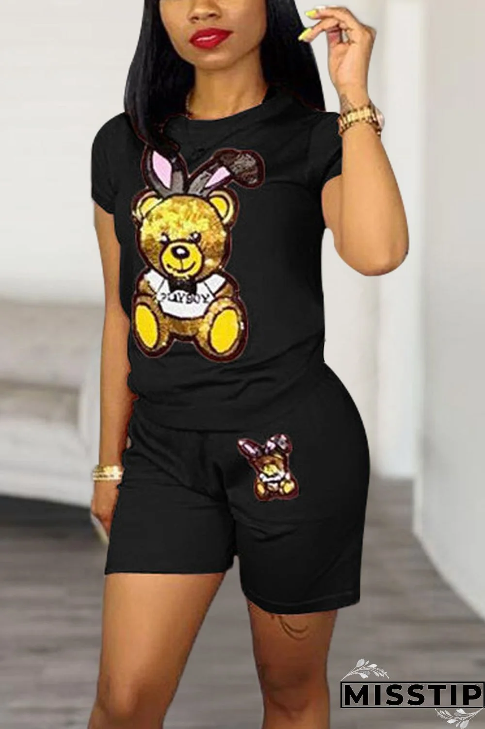 Light Blue Casual Fashion Patchwork Sequin Straight