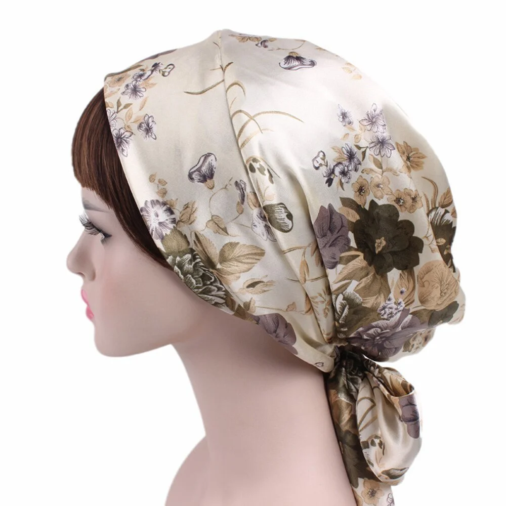New Soft Silk Women Night Sleep Head Wear Shower Wrap Cap Adjustable Ladies Long Hair Care Bonnet Scraf Satin Hat Accessories