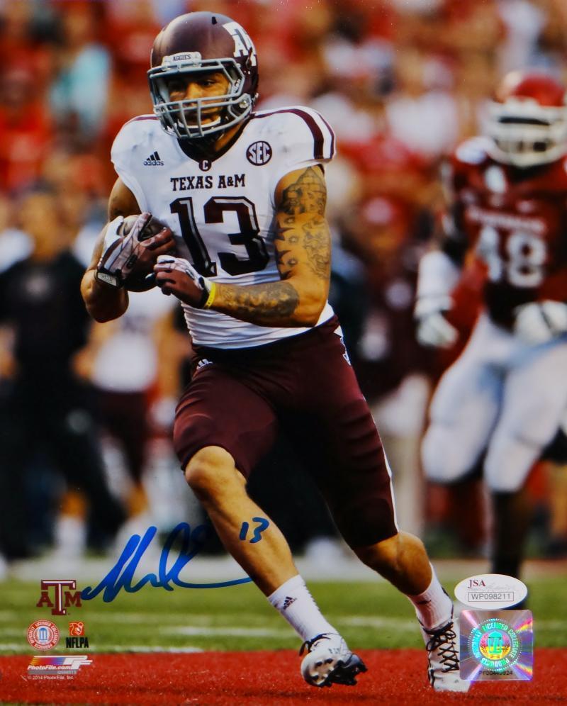 Mike Evans Signed *Blue Texas A&M 8x10 Vertical Running P.F. Photo Poster painting- JSA W Au