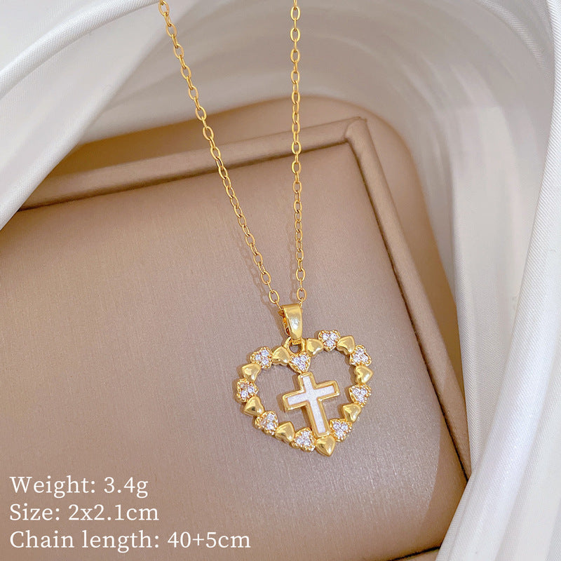 Copper Micro-Inlaid Cross Fashionable And Gorgeous Full Diamond Necklace For Women All-Match Clavicle Chain Titanium Steel