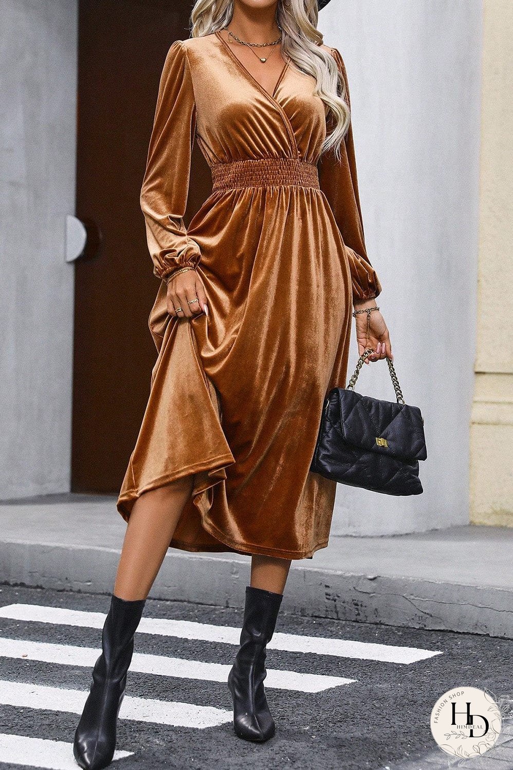 Velvet Smocked Waist Dress