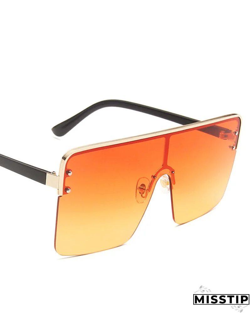 1Pair Half Metal Frame Ombre Lens Flat Top Sunglasses