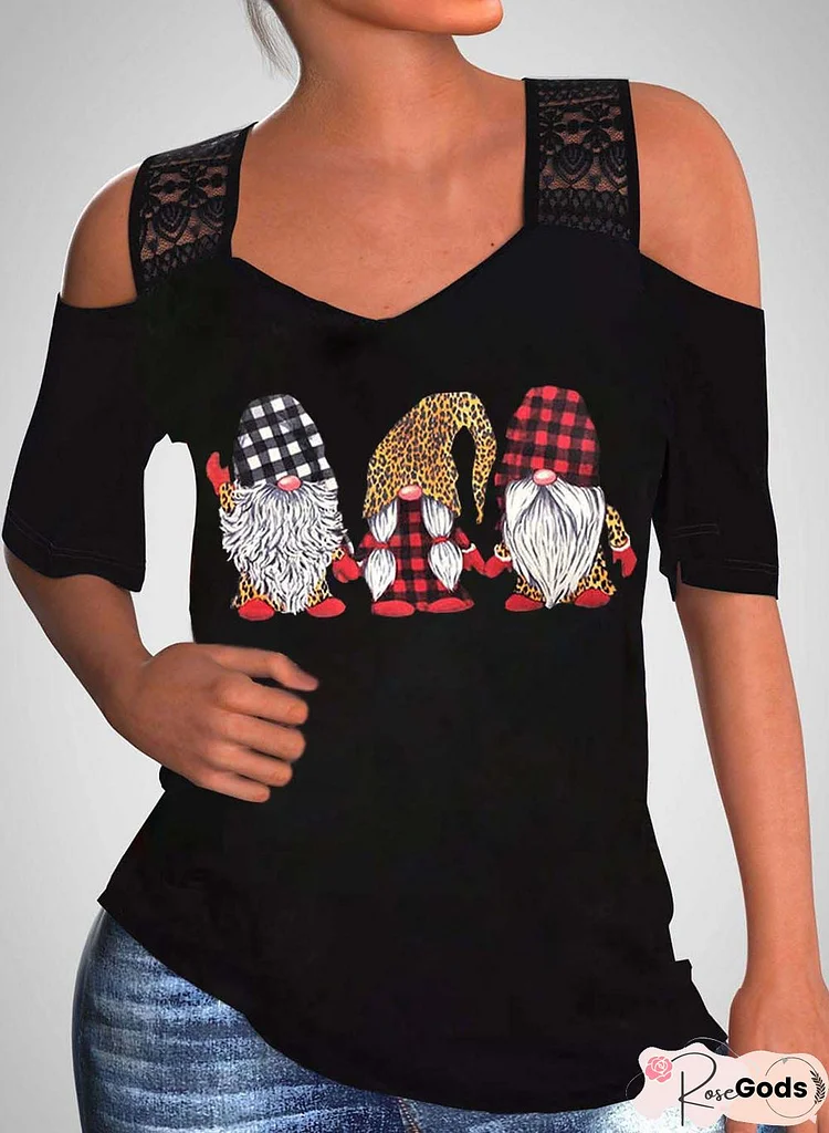 Print Cold Shoulder 3/4 Sleeves Casual Plus Size Blouses
