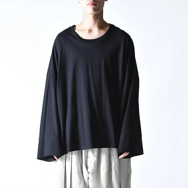 Original Design Loose Dark Japanese Style Round Neck Long Sleeve Dropped Shoulder Shirts-dark style-men's clothing-halloween