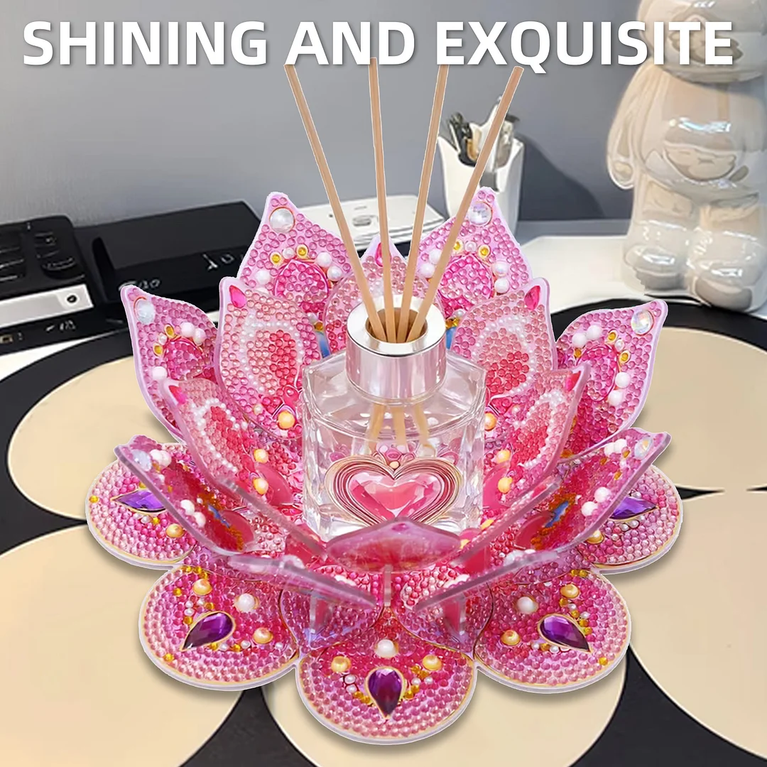 Lotus DIY Diamond Art Painting Kits of Candle Holder Diamond Painting Candle Holder Kit Diamonds Paintings Candlestick Holder Kit for Aromatherapy & Home Decor (Pink)