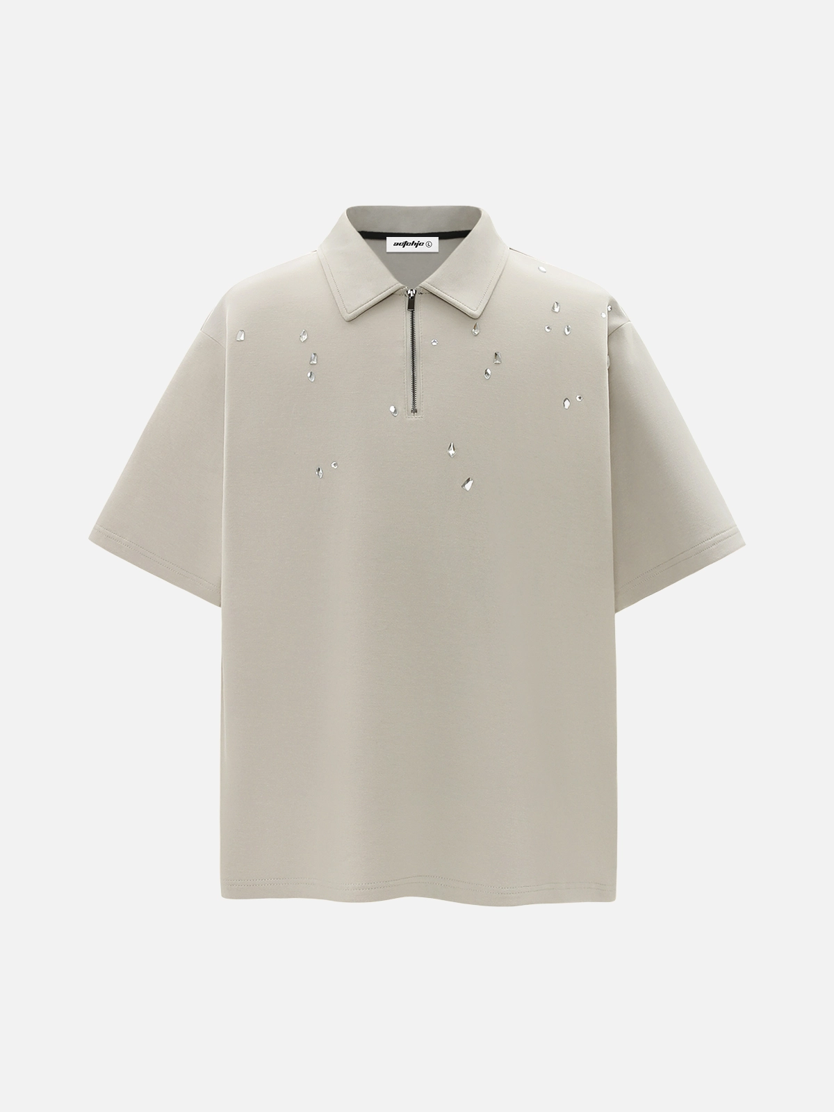 Oat Act Chic Rhinestone Embellished Half Zip Polo Tee Front