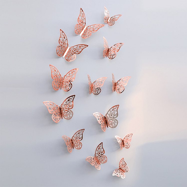 12Pcs/lot 3D Hollow Golden Silver Butterfly Wall Stickers Art Home Decorations Wall DecalsFor Party Wedding Display Butterflies