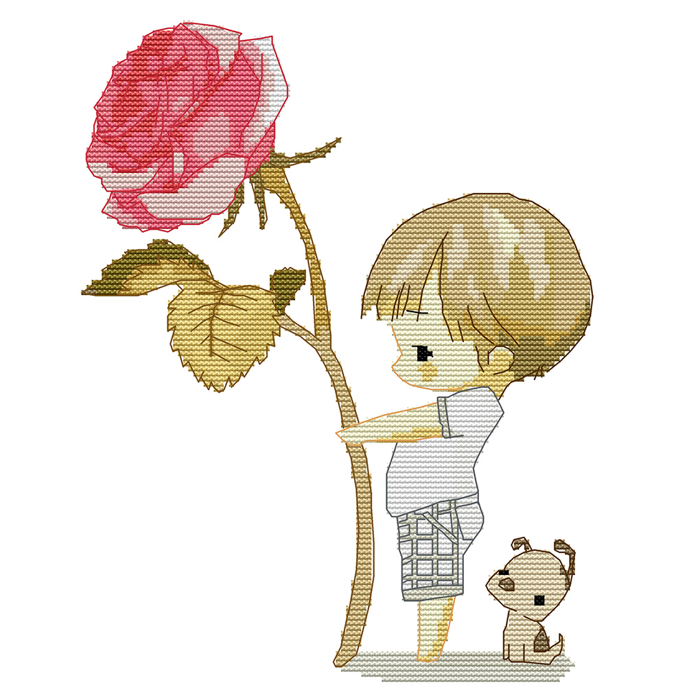 

32*32CM - 14CT Stamped Cross Stitch-Boy and Rose, 501 Original