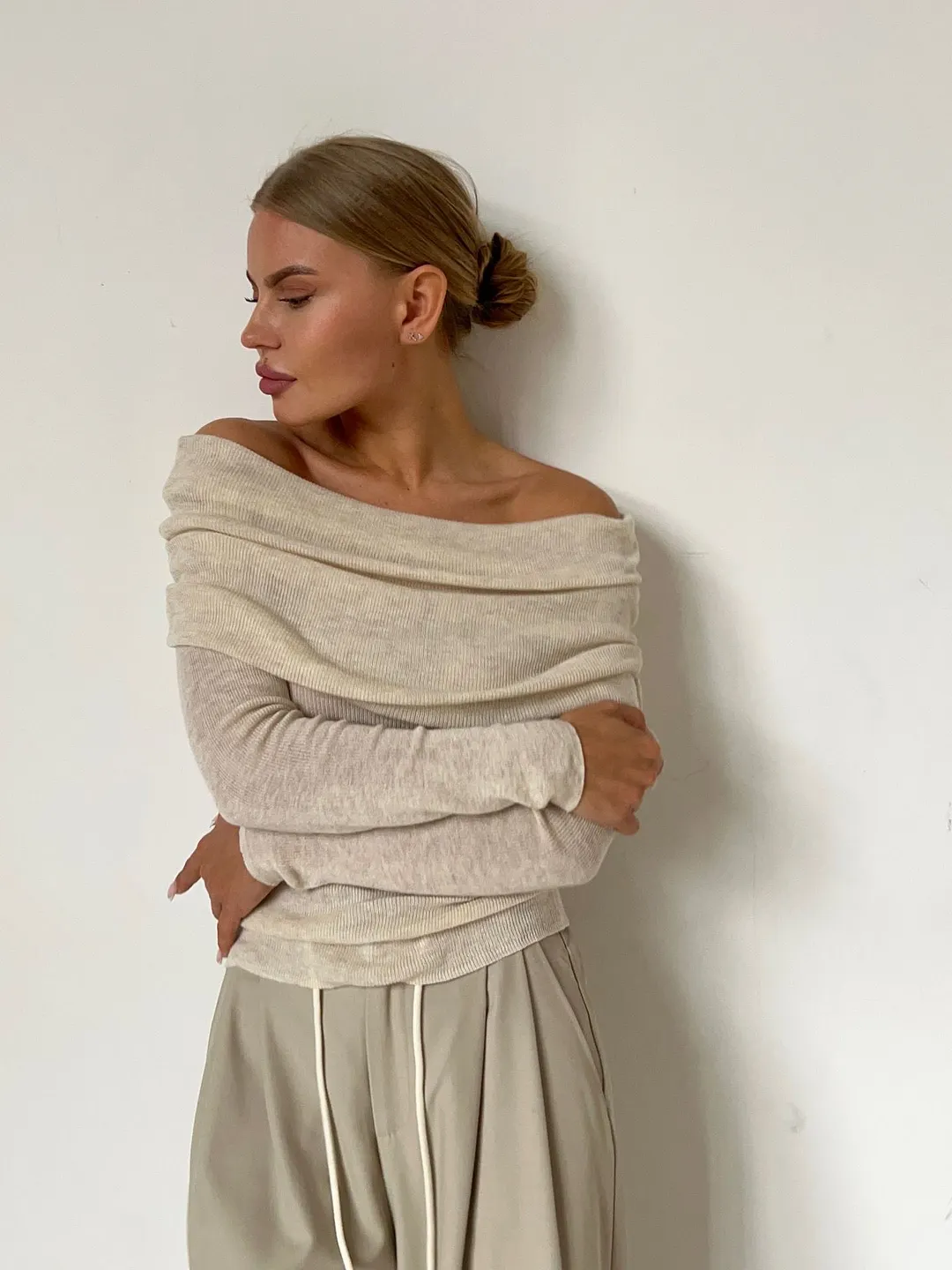 Churchf Churchf Knitwear Spring 2024 Women's Slim Solid Color Set Collar Long-Sleeved Knitwear