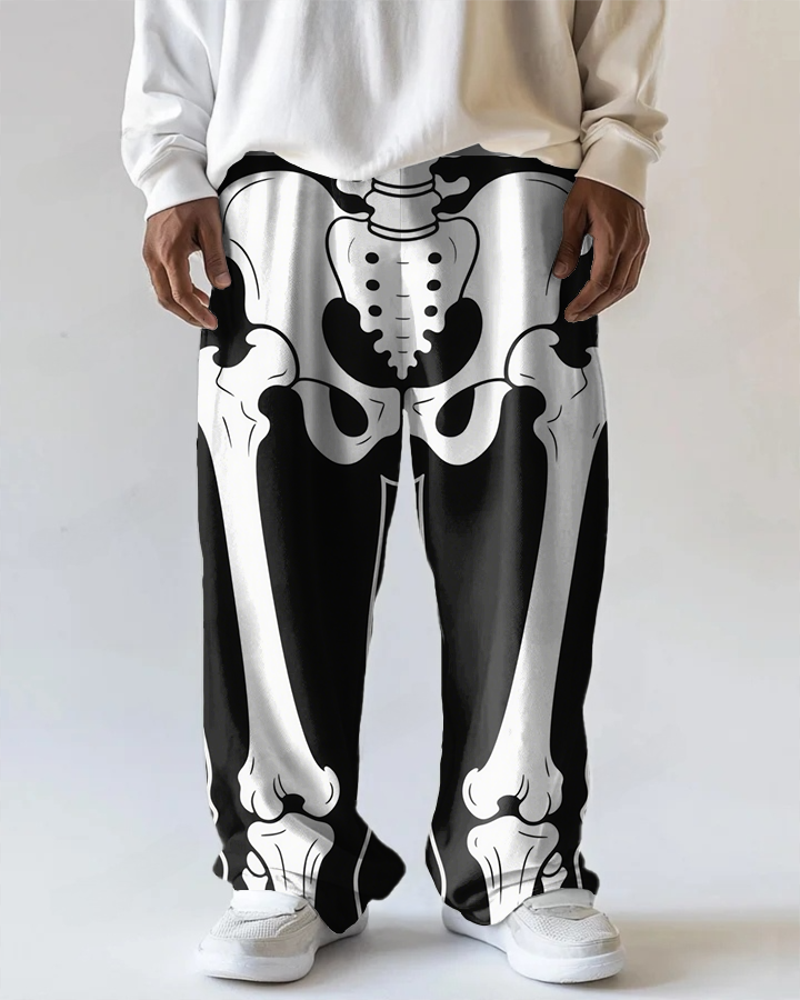 Big Men's Street Style Homor Lower Limb Skeleton Printed Versatile Pocket Pants