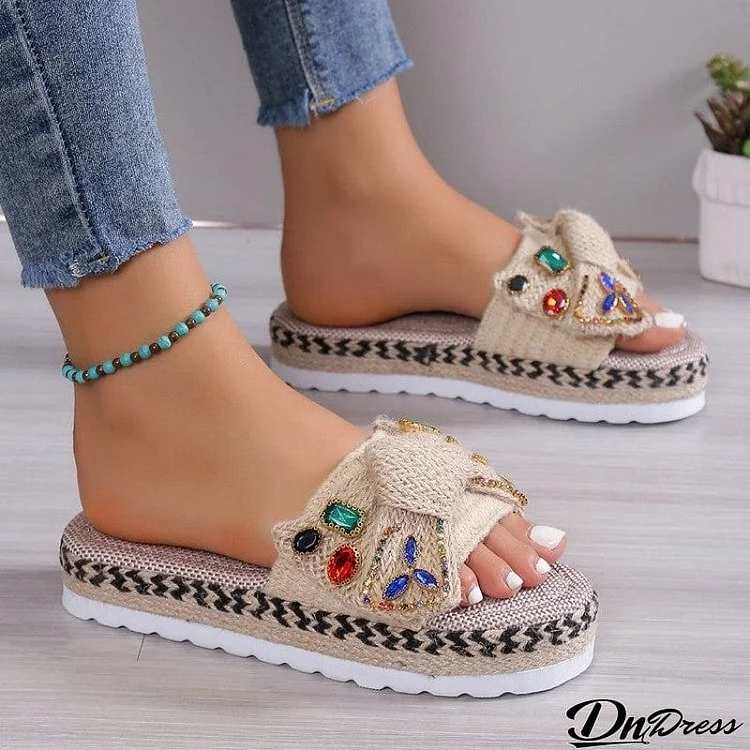 Casual Patchwork Rhinestone Round Comfortable Shoes