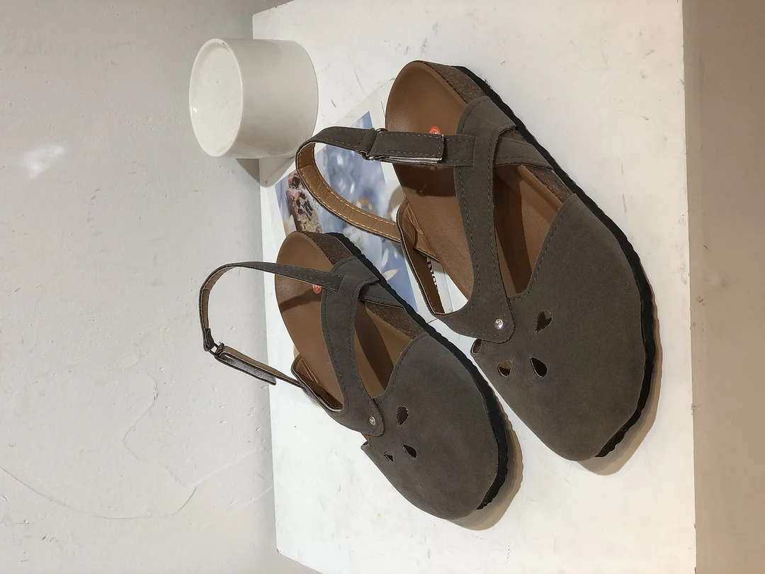 Breakj Breakj Retro Simple Hollowed-In-Head Sandals Women's One-Character Buckle With Flat Velvet Back Empty Single Shoes Wish