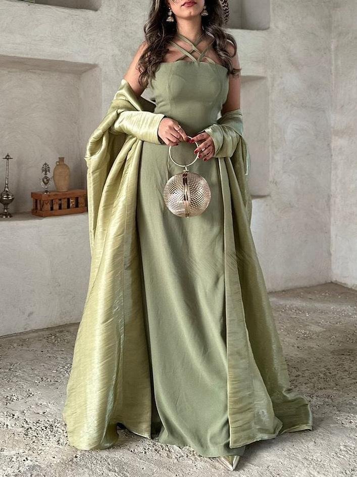 Elegant Crossover Slip Dress and Outerwear Two-Piece Set