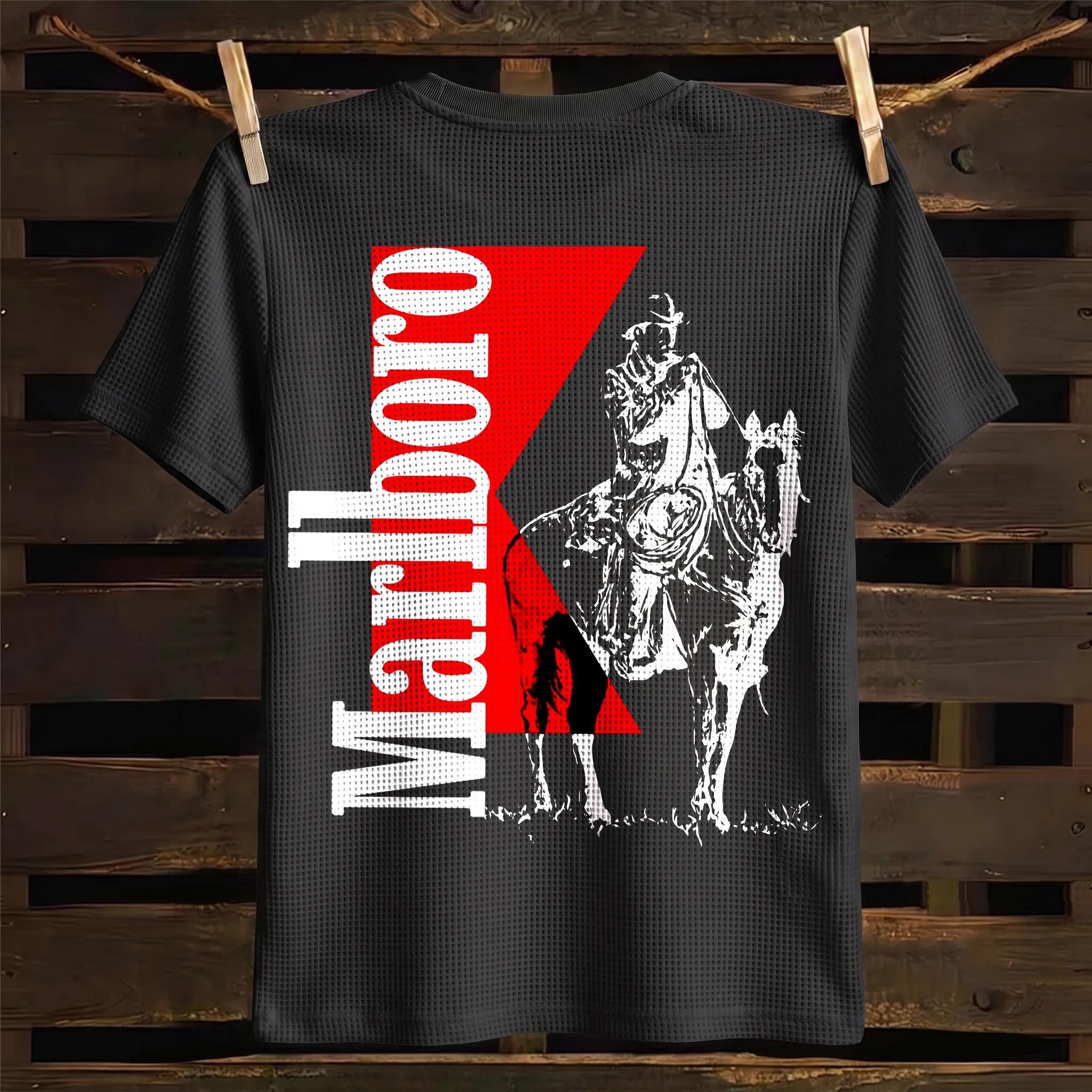 Western Cowboy Graphic Print Waffle Knit T-Shirt