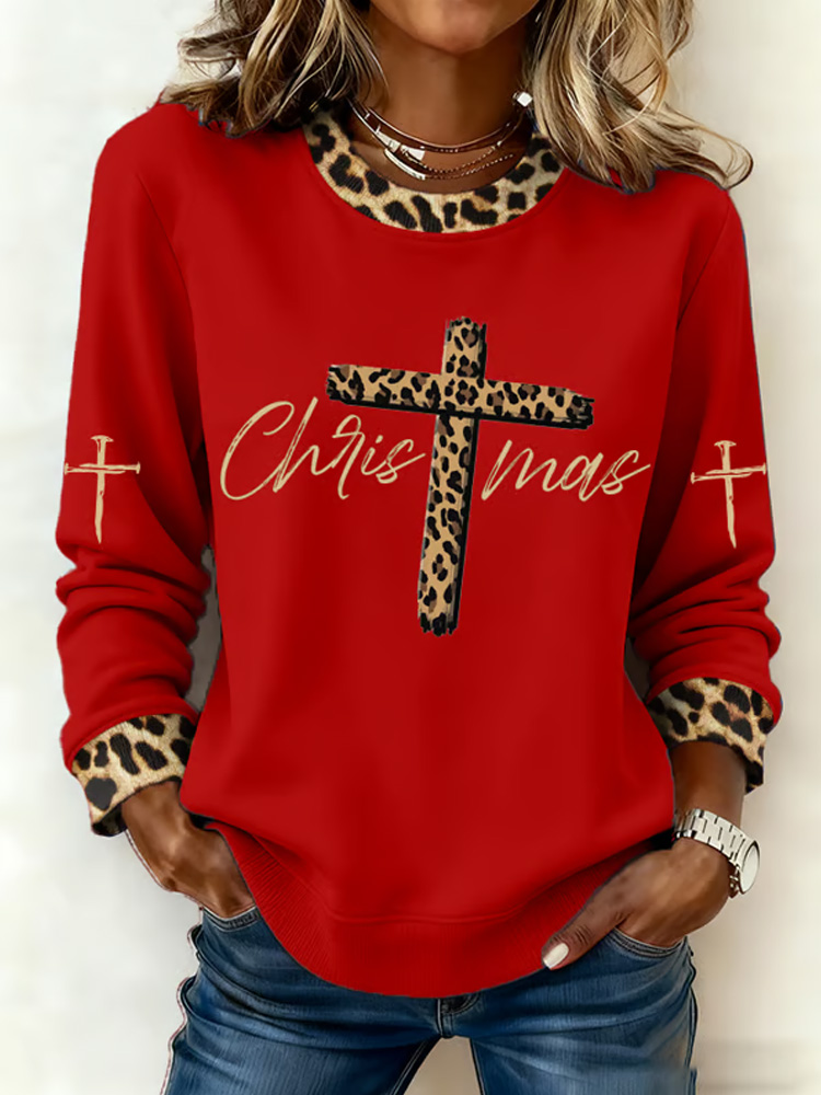 Women's Christmas Faith Print Crew Neck Sweatshirt wearshes