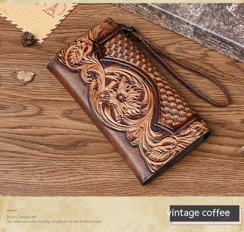 Mature Women's First Layer Long Cowhide Fashion Wallet