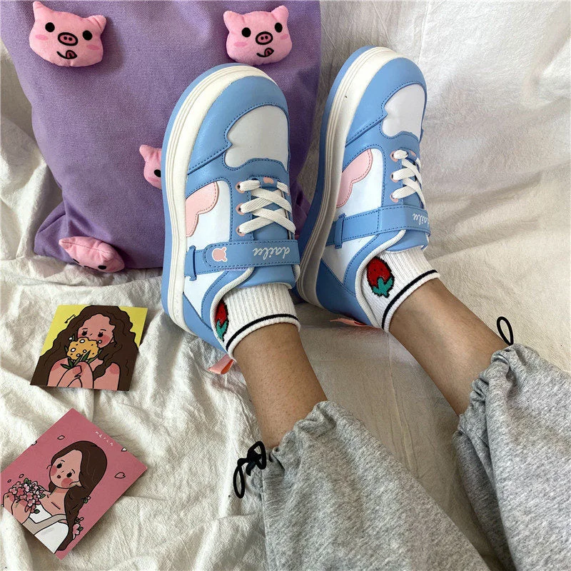 Women Lolita Sneakers Cartoon Patchwork Heart black blue Shoes Brand Breathable Thick Heels Sneakers Casual shoes Platform 2022
